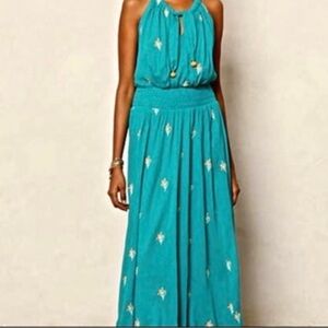 Anthropologie Teal Floral Maxi Dress